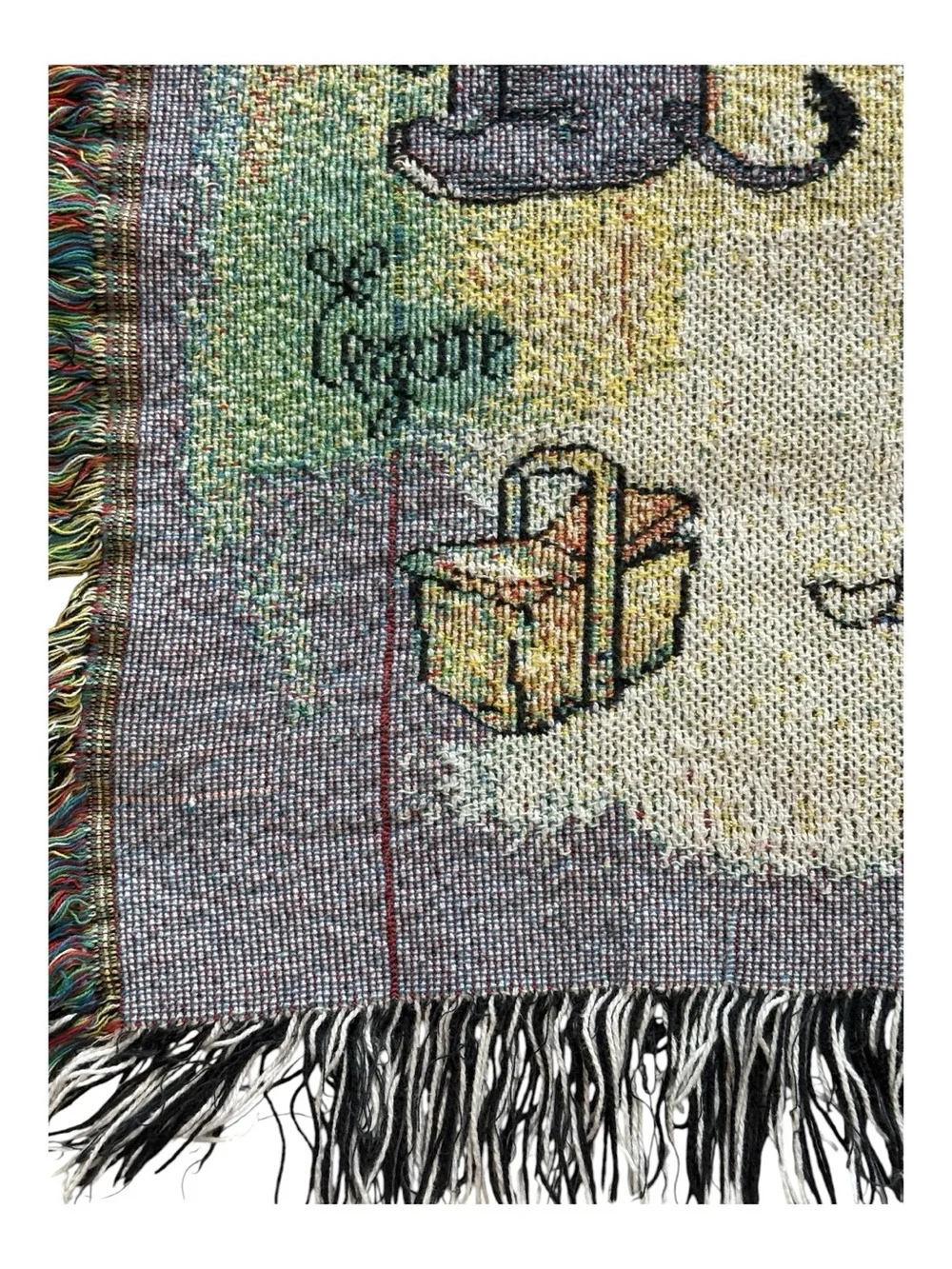 Vintage Disney Winnie Pooh Piglet Woven Tapestry Throw Blanket Fringe Edges